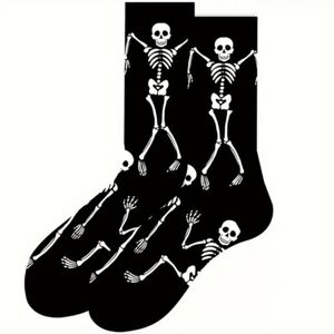 Men's Dancing Skeletons Socks, Stretchy Cotton Blend, Black OS
